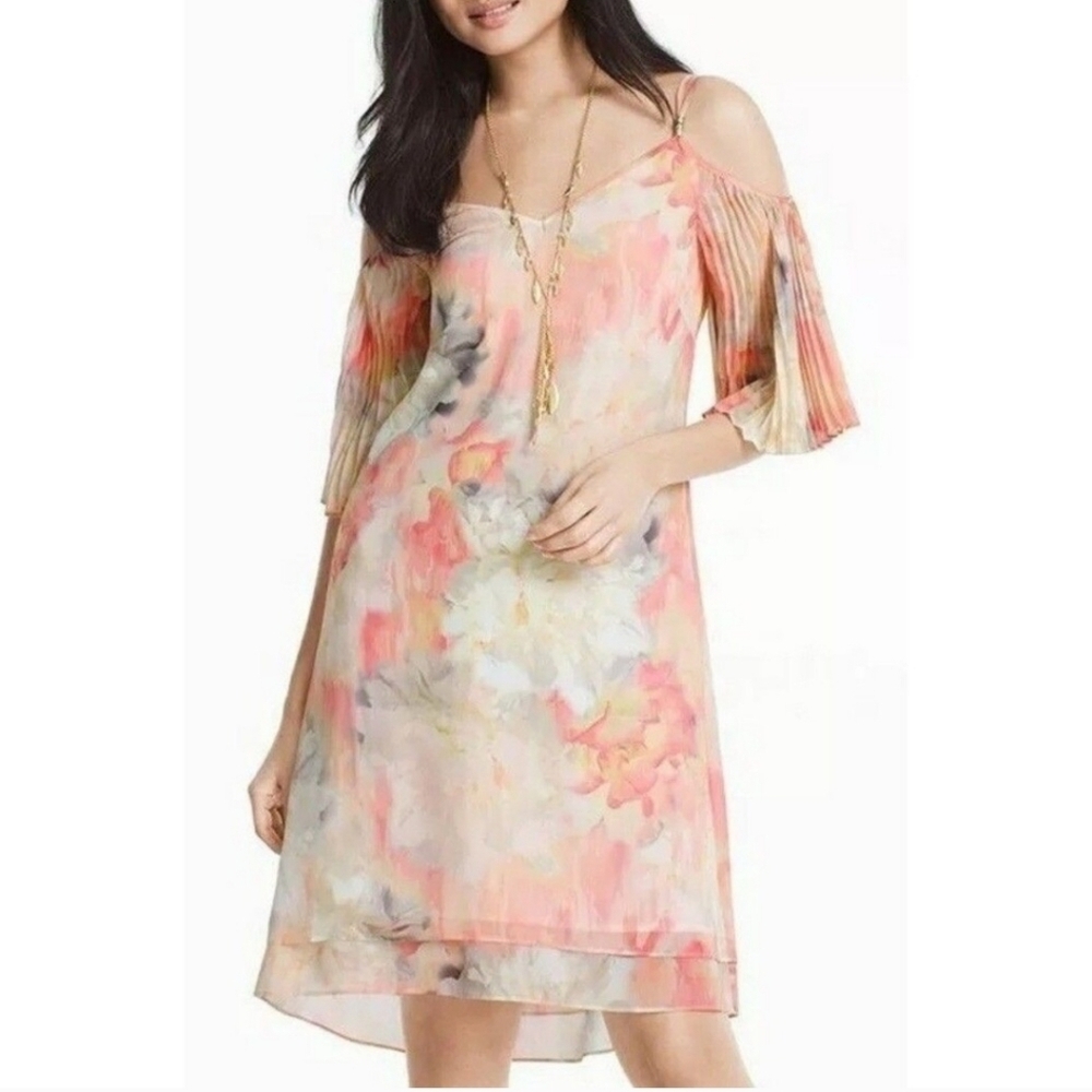 NWT White House Black Market Watercolor Cold Shoulder Dress ~8